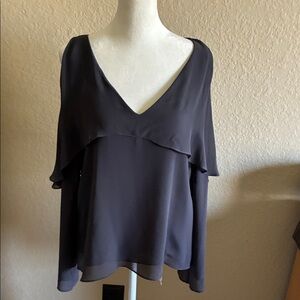 Naked Zebra crepe , gray, cold shoulder blouse.  EUC